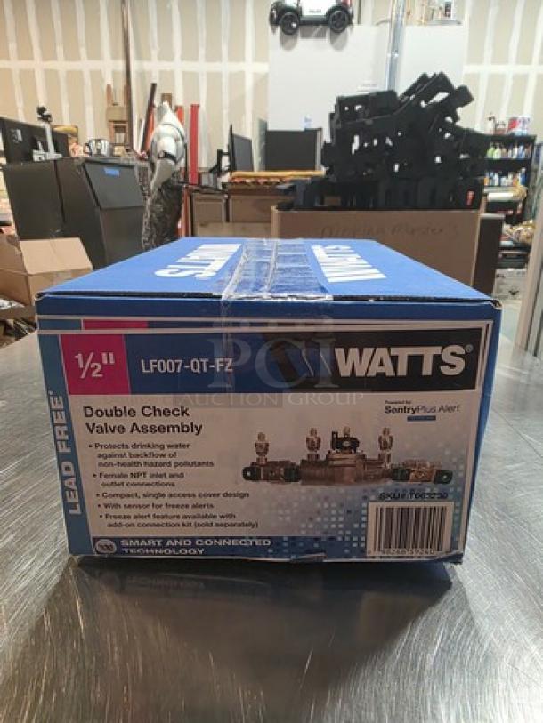 Watts ½" Double Check Valve Assembly, Model LF007-QT-FZ, in original box, features lead-free design, protects drinking water.