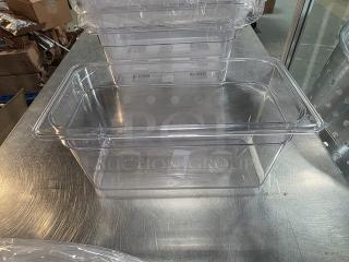 Lot of 10 Winco plastic food pans, clear, stackable, ideal for storage and organization. Excellent condition.