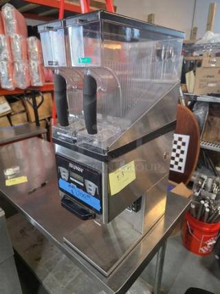 Bunn MHG Multi-Hopper Coffee Grinder & Storage System, stainless steel, dual hoppers, Bunn branding visible, good condition.
