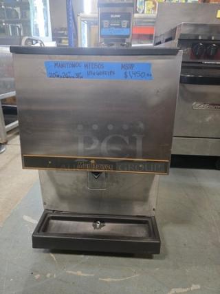 Manitowoc MFD50S ice cube dispenser, stainless steel finish, model MFD50S, 115V, 60Hz, 1 PH, with visible pricing label.