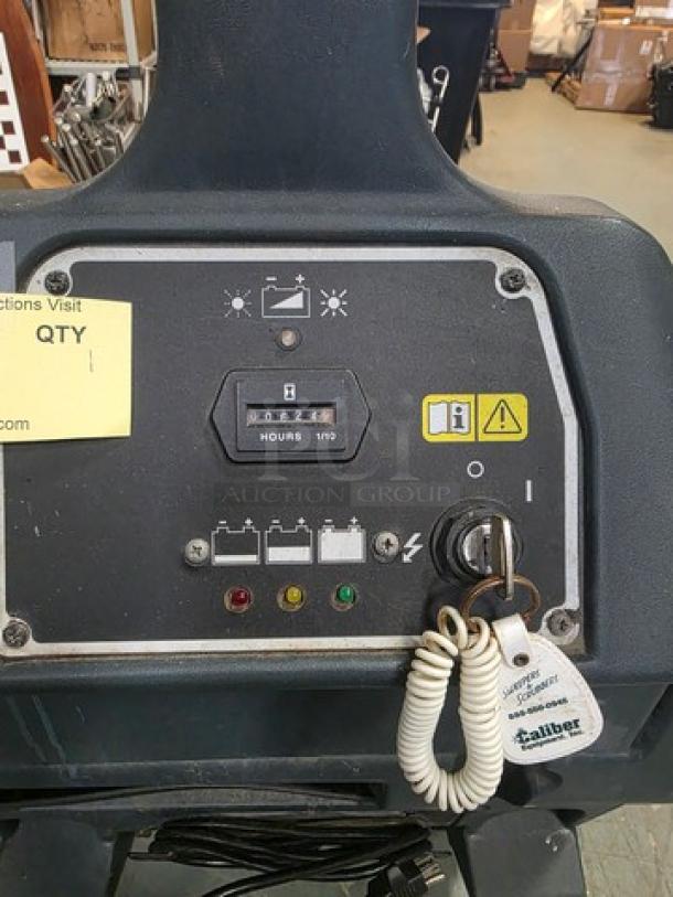 Advance BU800 20B Walk-Behind Battery Floor Burnisher, control panel shown with hour meter reading 119 hours, key and warning labels visible.