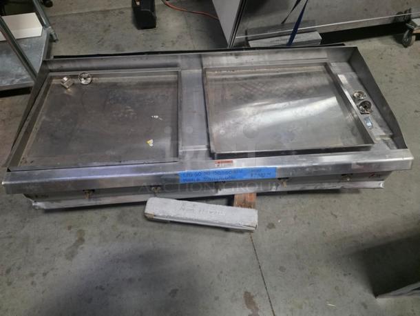 CPG GT-CPG-60-NL 60" gas countertop griddle, 150,000 BTU, stainless steel, model 351GTCPG60NL, used condition.