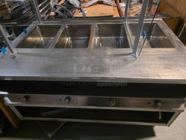 La Rosa L-81160 serving counter for hot food, stainless steel, electric, four compartments, used, no sneeze guard.