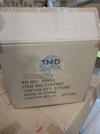 Lot of 10 boxes of 2oz hand sanitizer bottles, each with TMD Industrial branding. Marked as item CVNT007, made in China.