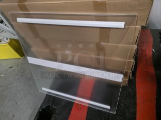 Box of three 24"x24" acrylic sheets, new condition, clear and smooth surface. Suitable for various projects and craft use.