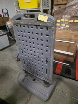 Plasticade Wind Sign II Quick-Change Frame, gray, durable plastic, quick-change feature, good condition, ideal for signage display.