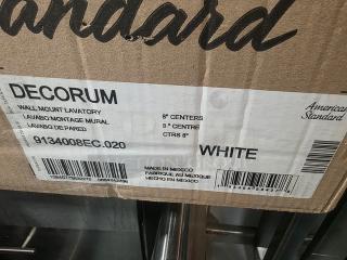American Standard Decorum wall mount lavatory box, model 9134008EC.020, white, 8" centers, made in Mexico.