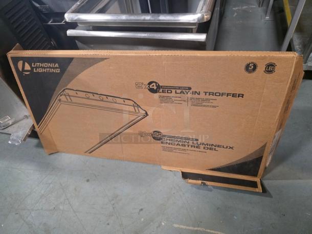 Lithonia Lighting 2'x4' LED Lay-In Troffer box, new condition, features LED lighting, five-year warranty.