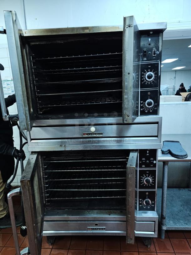 GARLAND natural gas double stack convection oven, tested and working, with multiple racks and visible control panels.