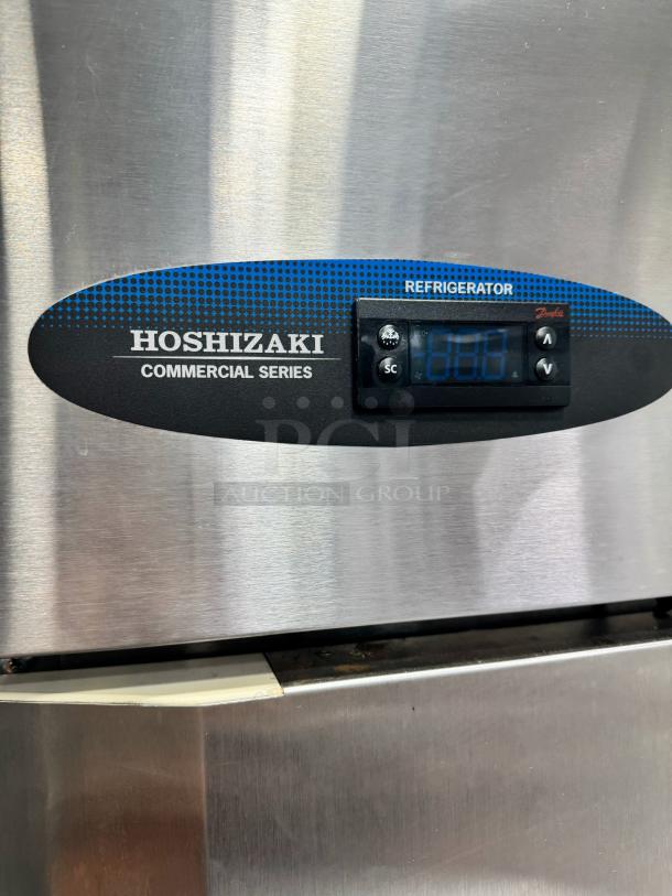Hoshizaki CR1B-ES single-section commercial refrigerator, missing racks, features a digital display and stainless steel finish.