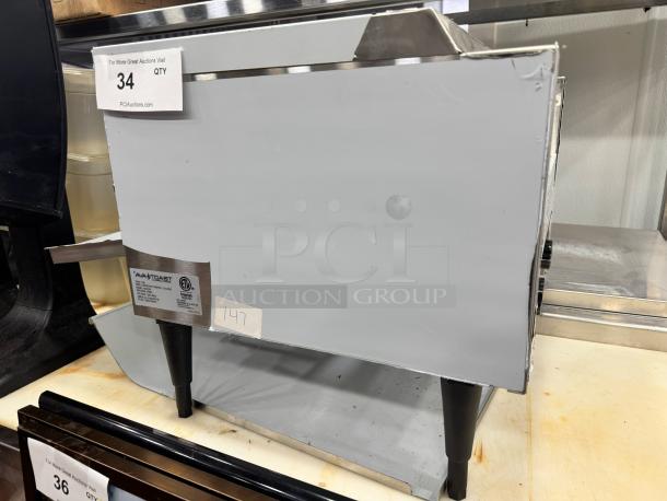 AvaToast CTA 7001 tabletop conveyor toaster, brand new, stainless steel, ETL-certified, with control panel and capacity label.