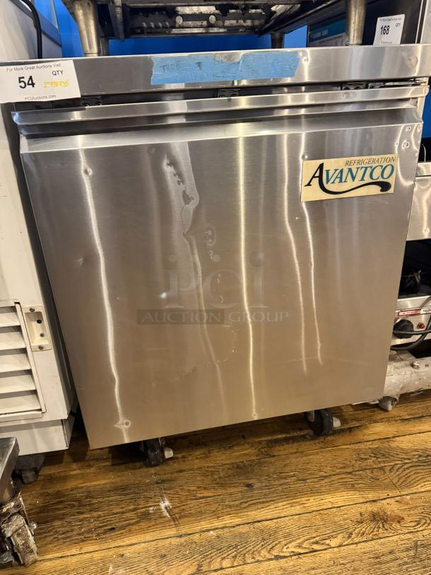 AVATCO Undercounter Refrigerator, Model 178TUC27F. Stainless steel, tested & working. Features AVATCO label on door.
