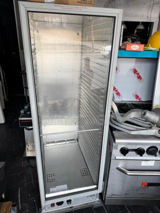 KOOLMORE KM-CH36-SNGL insulated heater cabinet, full-size, stainless steel, excellent condition, visible safety caution label.