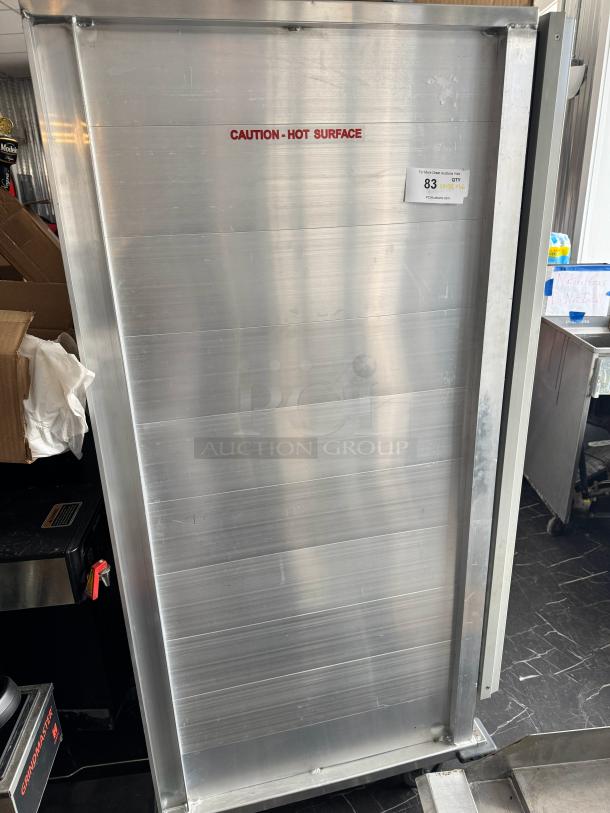 KOOLMORE KM-CH36-SNGL commercial insulated heater cabinet, full-size, stainless steel, caution label, good condition.