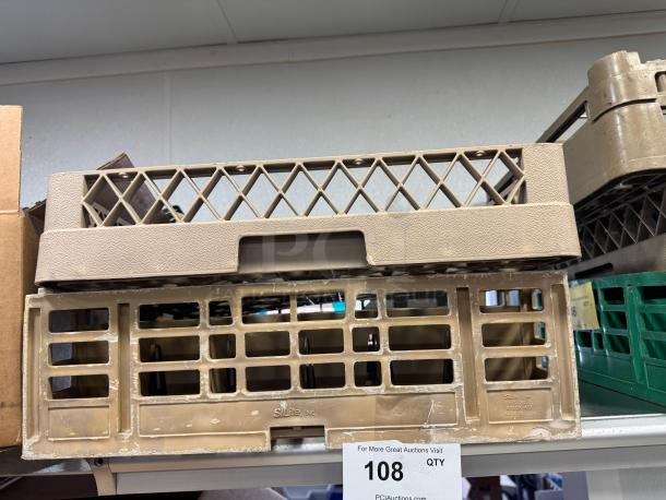 Lot of 3 Silite glass racks in used condition, stackable design, beige color, visible signs of wear, made in USA.