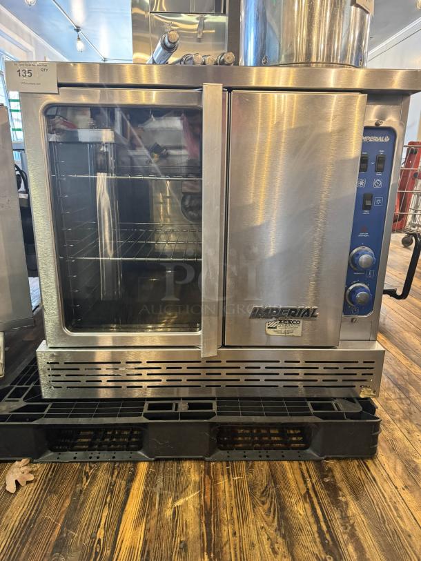 Imperial Commercial Single Deck Convection Oven with legs, stainless steel, NG, clear door panel, excellent condition.