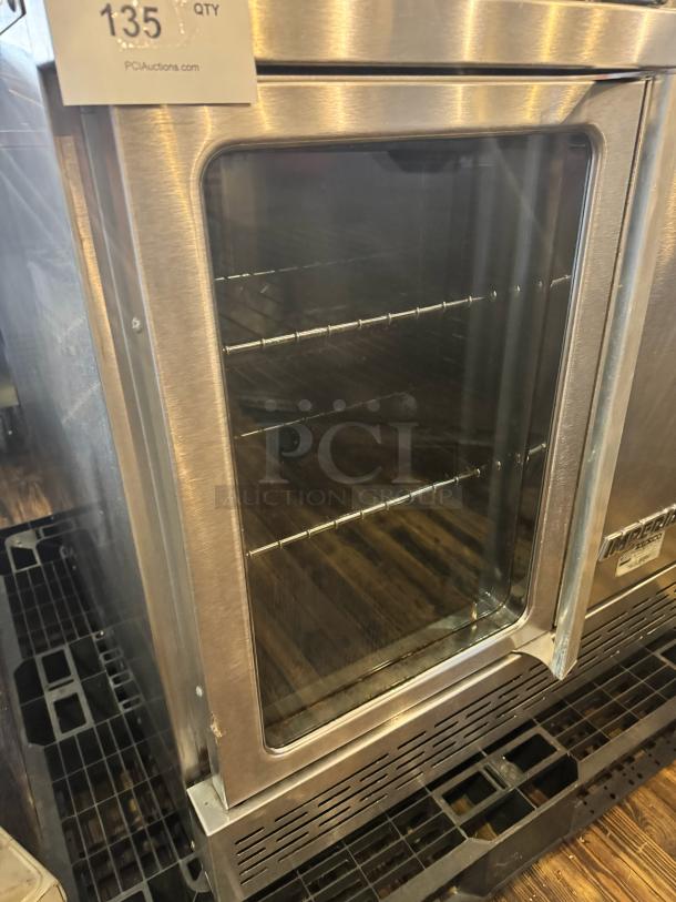 Imperial commercial single deck convection oven, stainless steel, with legs, model number visible, in very good condition.