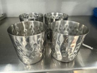 Lot of 4 stainless steel French fry holders with a hammered texture. Used condition, suitable for restaurants or home use.