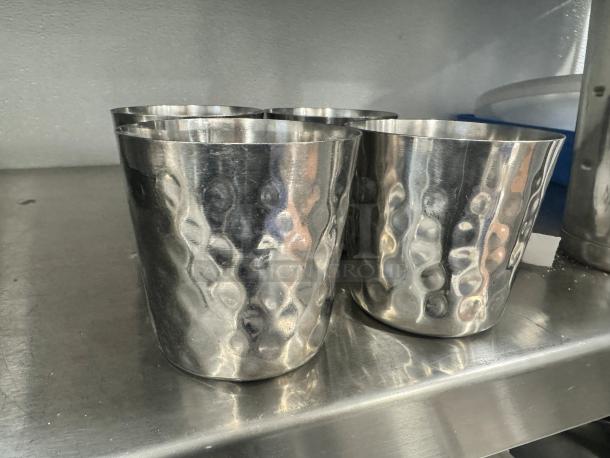 Lot of 4 stainless steel French fry holders, textured finish, excellent condition.