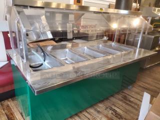 COLORPOINT 5 Bay steam table, model K5E5-CPA-EB, with sneeze guard, 120/208V, stainless steel, used condition.