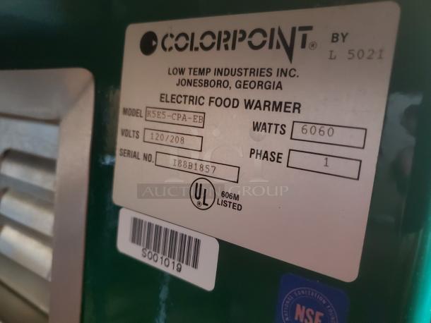 Colorpoint K5E5-CPA-EB steam table label, 120/208V, 6060 watts, 1 phase; UL and NSF certified, serial I88B1857.