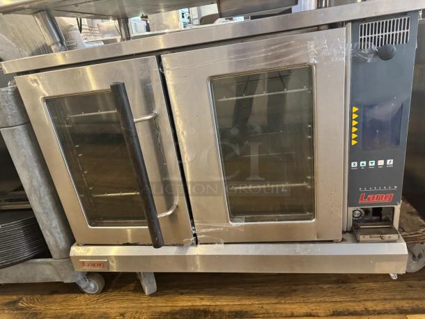 LANG Platinum Gas full-size single deck convection oven, stainless steel, glass doors, control panel, used condition.