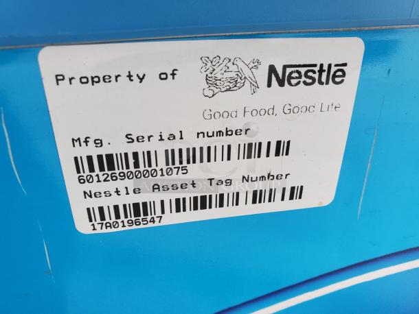 AHT RIO S 100 ice cream freezer with Nestlé branding and serial tags visible, showing minor surface scratches.