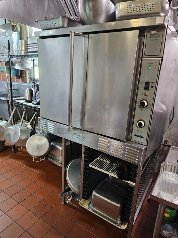 SunFire Propane full-size single deck convection oven, stainless steel, good condition, control panel, stand not included.