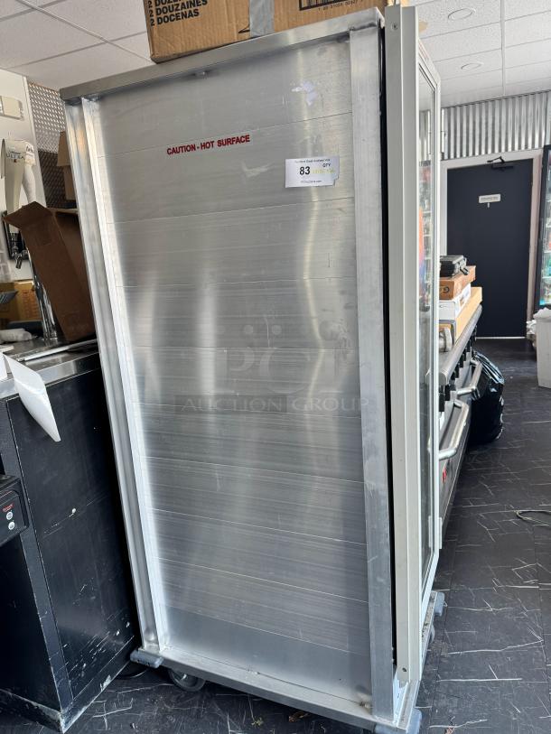 KOOLMORE KM-CH36-SNGL commercial insulated heater cabinet, full size, marked "Caution: Hot Surface," good condition.