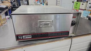 APW/WYOTT BW-30 single-drawer warmer; stainless steel; tested and working; features temperature dial and brand logo.