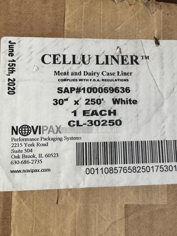Cellu Liner meat and dairy case liner, 30"x250', white, model CL-30250, complies with FDA regulations, Sap# 100069636.