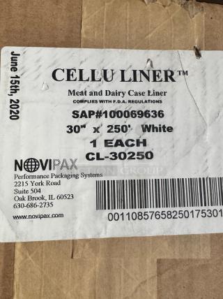 Cellu Liner meat and dairy case liner, 30"x250', white, model CL-30250, complies with FDA regulations, Sap# 100069636.