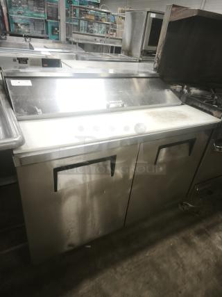 True 48" refrigerated sandwich prep table, model TSSU‑48‑12‑HC, stainless steel, good condition, commercial use.