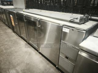 Glastender BB84-R1-SS 3-door back bar cooler, 84" stainless steel, excellent condition, visible logo and model tag.
