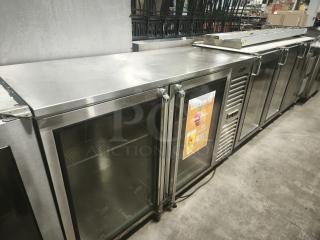 Krowne Metal BS60R‑KSS‑LR back bar refrigeration unit, stainless steel, glass doors, excellent condition, visible interior shelves.