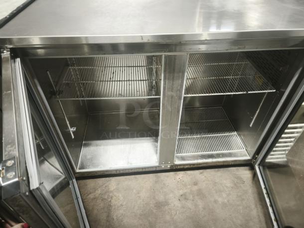 Krowne BS60R-KSS-LR back bar refrigeration, stainless steel, dual glass doors, adjustable shelves, excellent condition.
