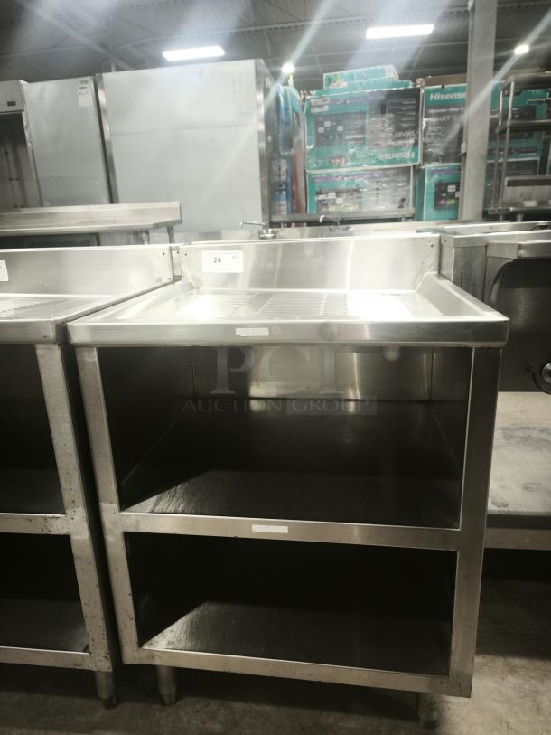 Steel heavy-duty pan rack with two shelves, excellent condition, large size. Marked with "24" for identification.