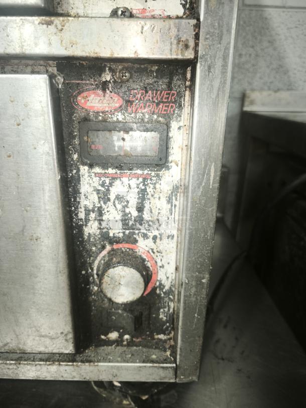Hatco HDW-3 warming drawer control panel, showing wear and stains. "Hatco Drawer Warmer" label visible.