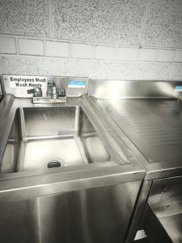 Krowne Bar Drain Board 21-GS24, stainless steel, dual sink design, attached faucet, label reads "Employees Must Wash Hands."