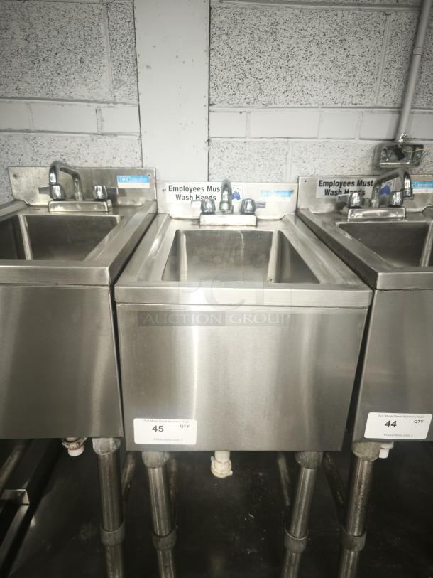 Krowne Bar Drain Board, Model 21-GS24, stainless steel, with three sink units. Features labels for employee handwashing.
