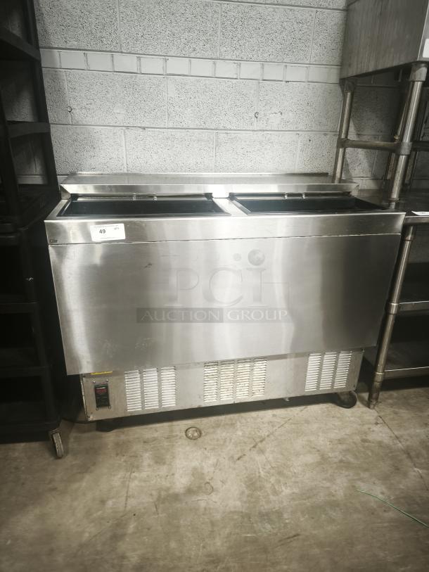 Glastender MF48-SF2 under bar glass/mug froster, stainless steel, 48"W x 24"D, 120V, used, good condition.