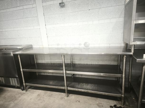 Glastender MF48-SF2 stainless steel work table, two shelves, good condition, commercial use.