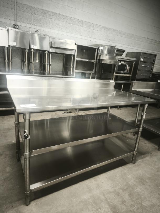 Glastender MF48-SF2 stainless steel work prep table, 24x36 inches, backsplash, double undershelf, NSF certified, excellent condition.