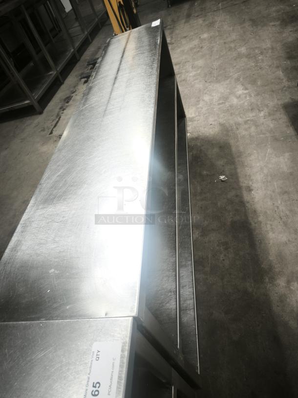 Stainless steel dish storage cabinet, 60"Wx15"D, with 18-gauge top, good condition, visible auction label indicating quantity.