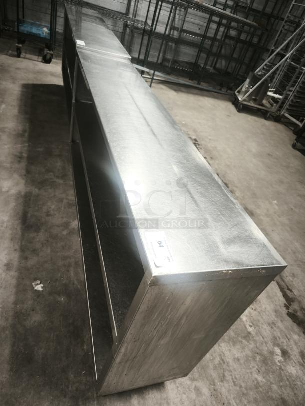 Stainless steel dish storage cabinet, 60"Wx15"D, 18 gauge top, visible label, excellent condition.