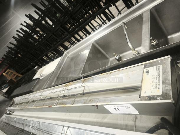 Hatco GRA-72 72" Glo-Ray Single Infrared Warmer, stainless steel, 208V, 1,275W, visible model label.