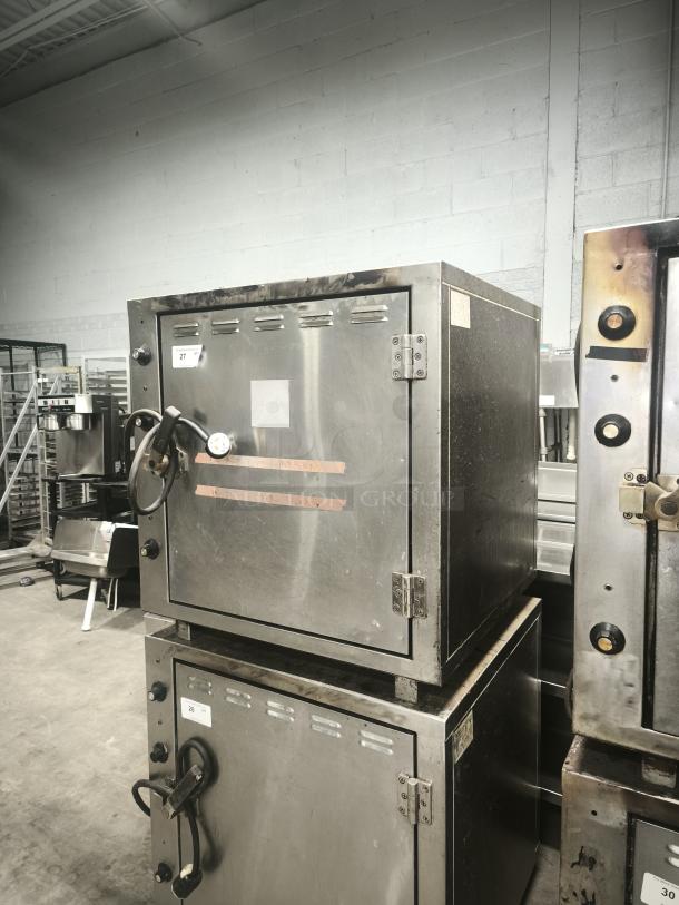 ROK RCI-P650E high-temperature lab stone oven, stainless steel, heavy-duty, up to 450 degrees, good condition, showing exterior markings and numbering.