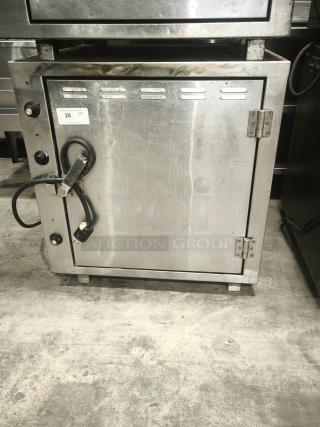 ROK RCI-P650E high temperature lab stone oven, stainless steel, 450-degree capacity, heavy-duty, visible wear, auction tag present.