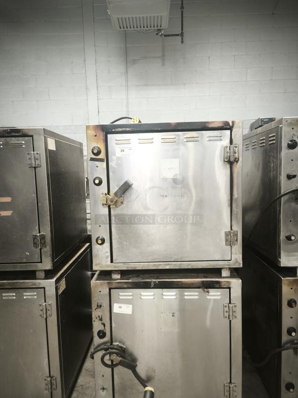 ROK RCI-P650E heavy-duty lab stone oven, high temperature 450°F, stainless steel, visible wear, ideal for lab or stone cooking.