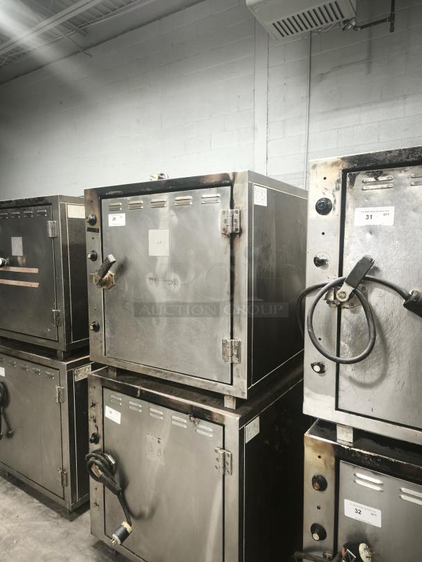 ROK RCI-P650E high-temperature lab stone oven, stainless steel, 450-degree capacity, heavy-duty, visible wear, industrial use.